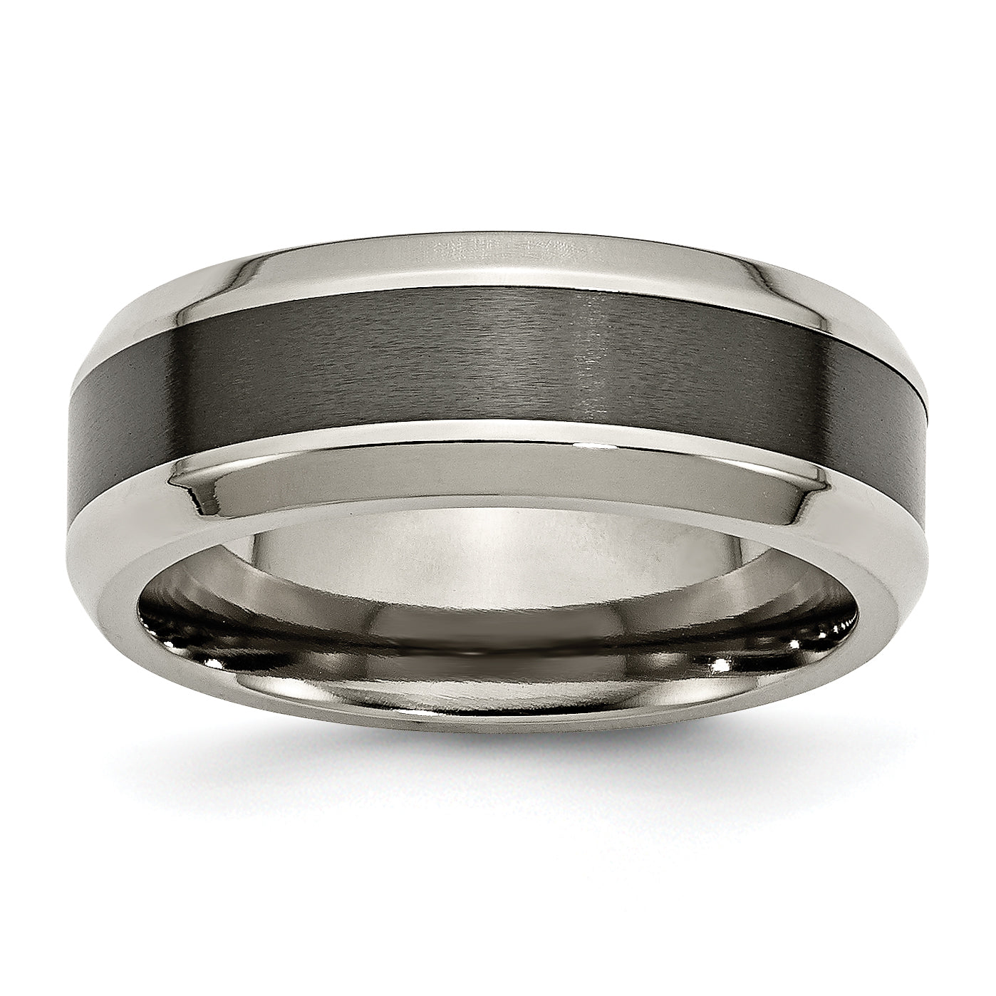 Chisel Titanium Polished with Black Ceramic Center 8mm Beveled Band