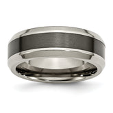 Chisel Titanium Polished with Black Ceramic Center 8mm Beveled Band