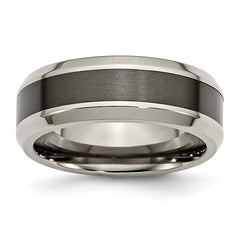 Chisel Titanium Polished with Black Ceramic Center 8mm Beveled Band