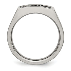 Chisel Titanium Brushed and Polished Black IP-plated CZ Signet Ring