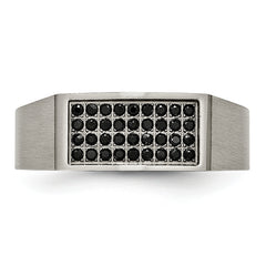 Chisel Titanium Brushed and Polished Black IP-plated CZ Signet Ring