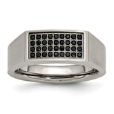 Chisel Titanium Brushed and Polished Black IP-plated CZ Signet Ring