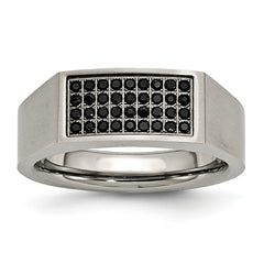 Chisel Titanium Brushed and Polished Black IP-plated CZ Signet Ring
