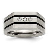 Chisel Titanium Brushed and Polished Black IP-plated CZ Signet Ring