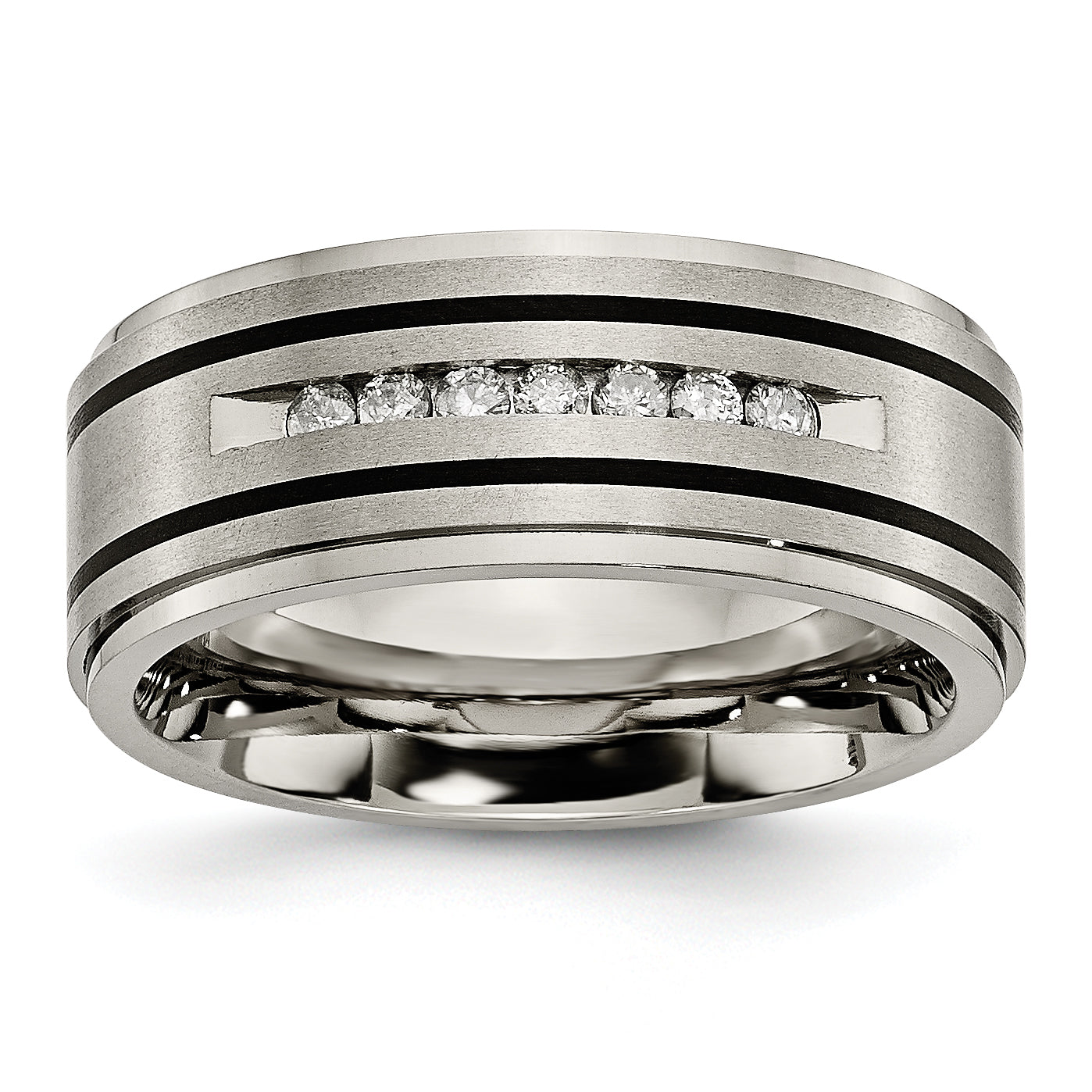 Chisel Titanium Brushed Polished and Enameled 1/4 Carat Diamond 9mm Band
