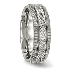 Titanium Polished Grooved and Textured 7mm Band