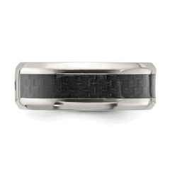 Chisel Titanium Polished with Black Carbon Fiber Inlay and CZ 8mm Band