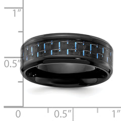 Chisel Black Titanium Polished with Black and Blue Carbon Fiber Inlay 8mm Band