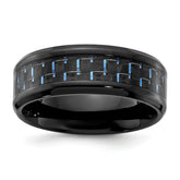 Chisel Black Titanium Polished with Black and Blue Carbon Fiber Inlay 8mm Band