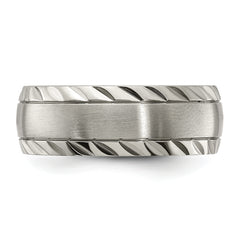 Chisel Titanium Polished with Brushed Center and Grooved Edge 8mm Band