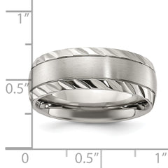 Chisel Titanium Polished with Brushed Center and Grooved Edge 8mm Band