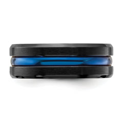 Chisel Black Titanium Brushed with Polished Blue IP-plated Center 8mm Band