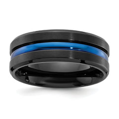 Chisel Black Titanium Brushed with Polished Blue IP-plated Center 8mm Band