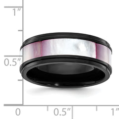 Chisel Titanium Black IP-plated Pink Mother of Pearl Inlay 8mm Band