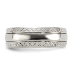 Chisel Titanium Polished Grooved Criss Cross Design 7mm Band
