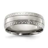 Chisel Titanium Polished Grooved Criss Cross Design 7mm Band