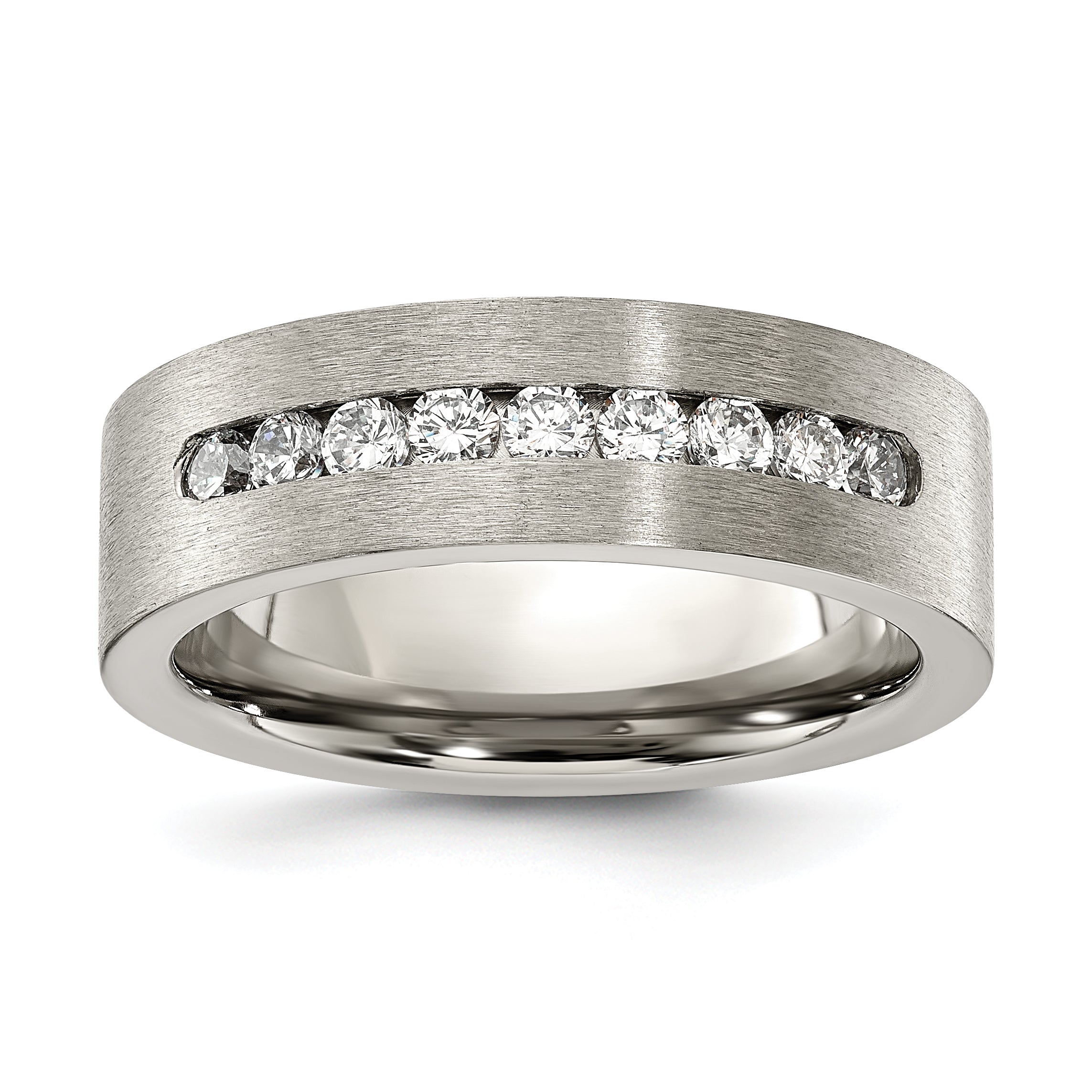 Chisel Titanium Brushed with CZ Flat 7.00mm Band