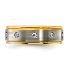 Chisel Titanium Polished with Brushed Center Yellow IP-plated CZ 8.00mm Band