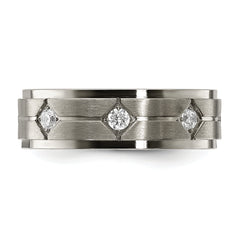 Chisel Titanium Polished with Brushed Center with CZ 7.00mm Band