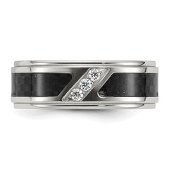 Chisel Titanium Polished with Black Carbon Fiber Inlay and CZ 8mm Band
