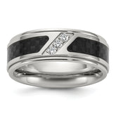 Chisel Titanium Polished with Black Carbon Fiber Inlay and CZ 8mm Band