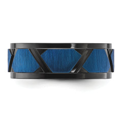Chisel Titanium Brushed and Polished Black and Blue IP-plated 8mm Band