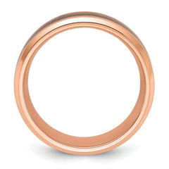 Chisel Titanium Polished Rose IP-plated Synthetic Leather Inlay in Clear Epoxy 8mm Band