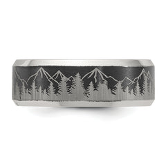 Chisel Titanium with Brushed Center Laser Design Mountains 8mm Band
