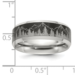 Chisel Titanium with Brushed Center Laser Design Mountains 8mm Band