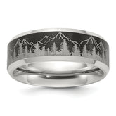 Chisel Titanium with Brushed Center Laser Design Mountains 8mm Band
