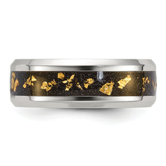 Chisel Titanium Polished with Black and Gold Foil Inlay 8mm Band