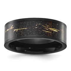 Chisel Titanium Polished Black IP-plated with Black and Gold Foil Inlay 8mm Band