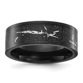 Chisel Titanium Polished Black IP-plated with Black and Silver Foil Inlay 8mm Band