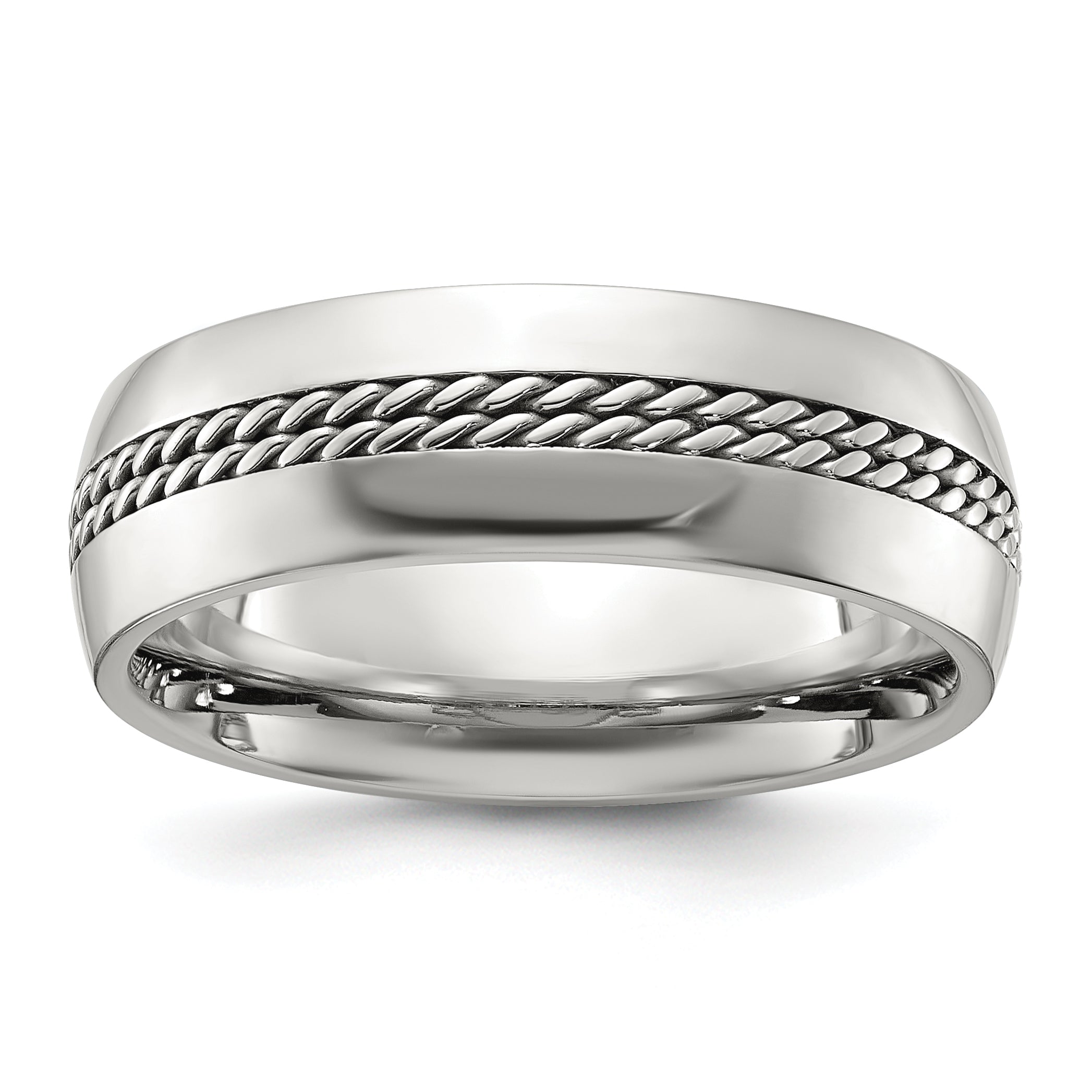 Chisel Titanium Polished with Curb Chain Inlay 7mm Band