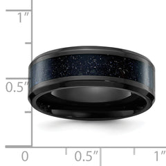 Chisel Titanium Polished Black IP-plated with Blue Star Sandstone Inlay Center 8mm Band