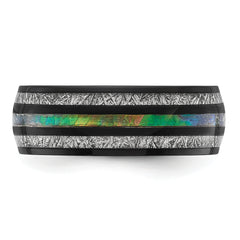 Chisel Titanium Polished Black IP-plated with Abalone and Imitation Meteorite Inlay 8mm Band