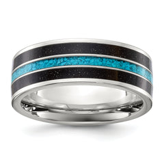 Chisel Titanium Polished with Turquoise and Black Star Sandstone Inlay 8mm Band