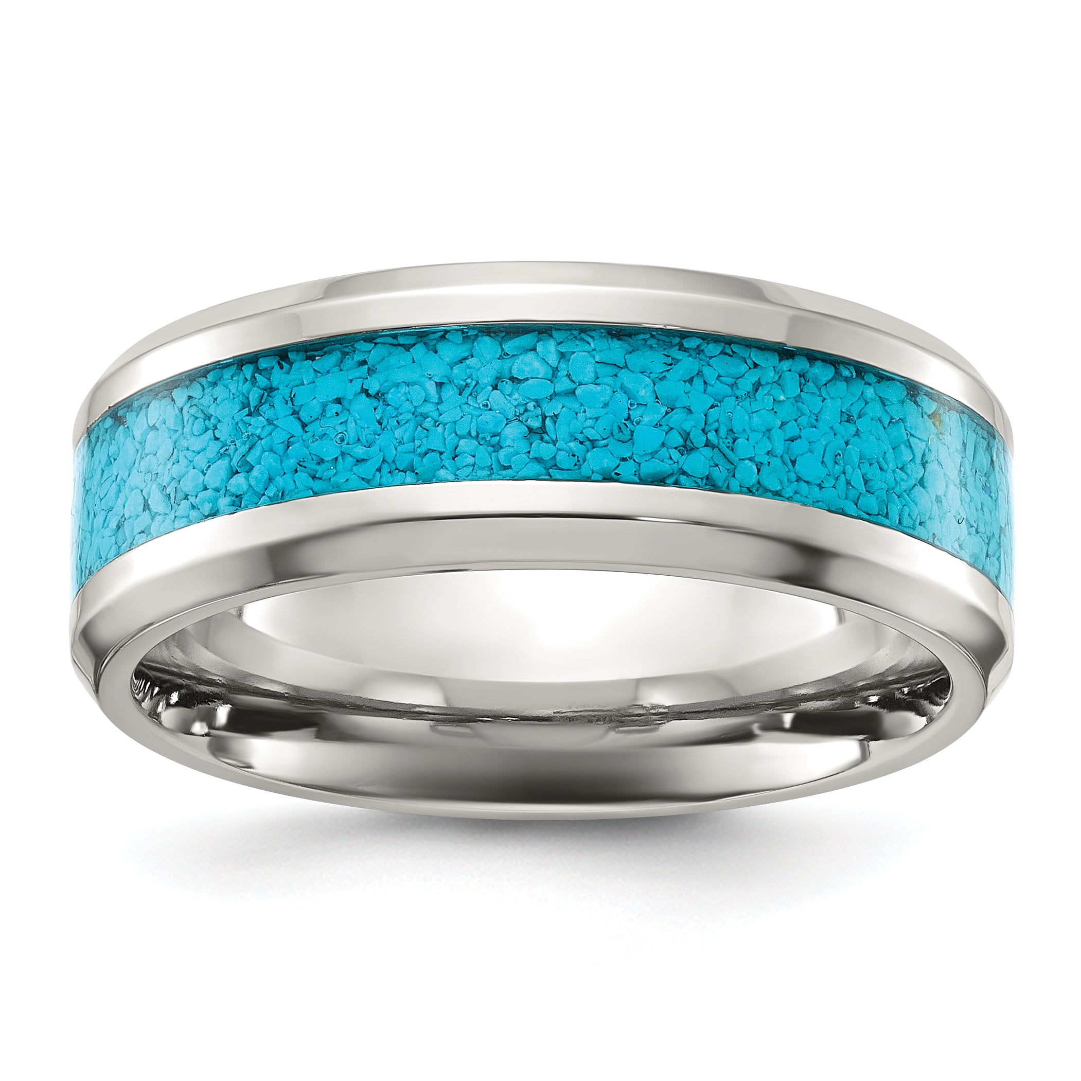 Chisel Titanium Polished with Turquoise Inlay 8mm Band