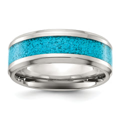Chisel Titanium Polished with Turquoise Inlay 8mm Band
