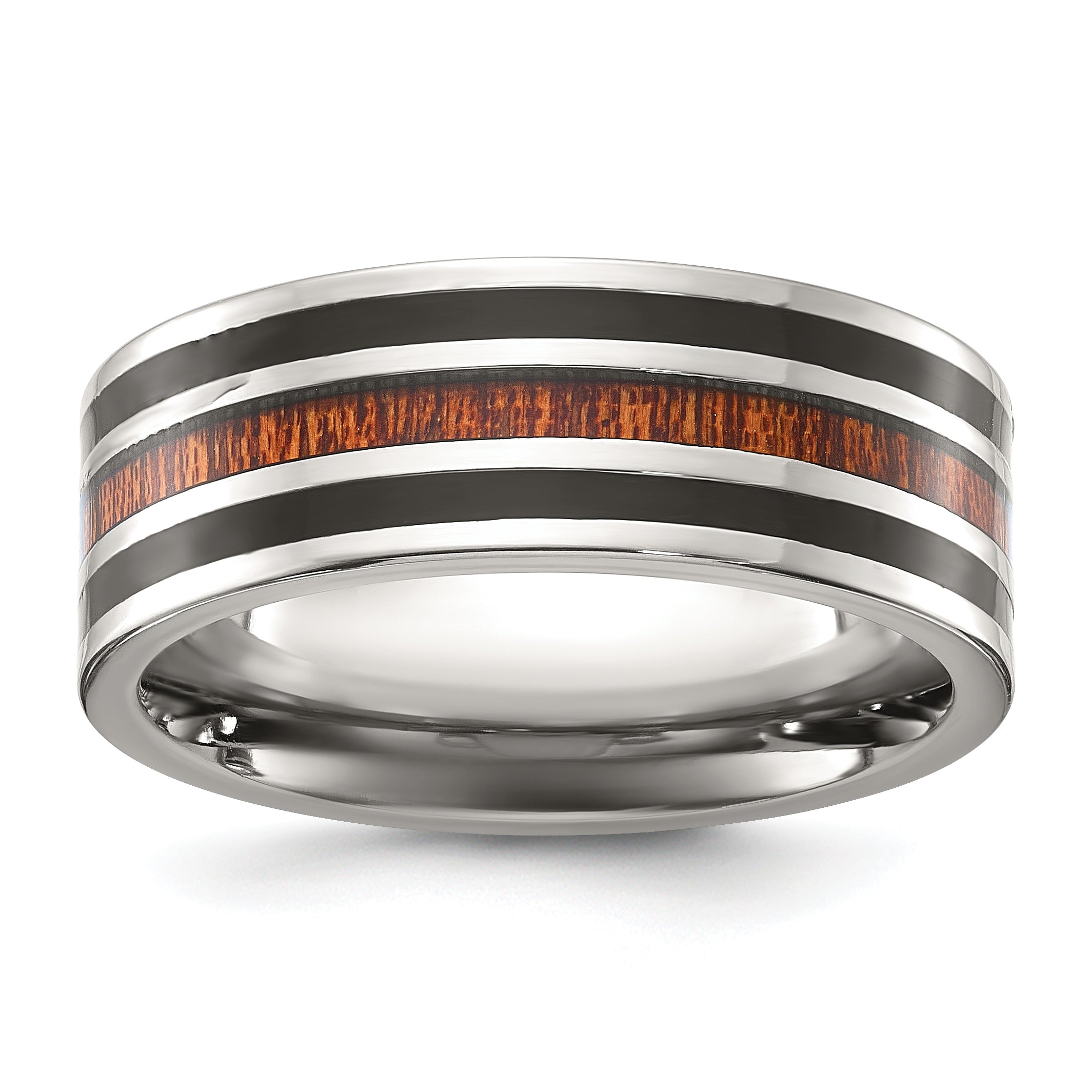 Chisel Titanium Polished with Black Resin and Wood Inlay 8mm Band