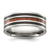 Chisel Titanium Polished with Black Resin and Wood Inlay 8mm Band