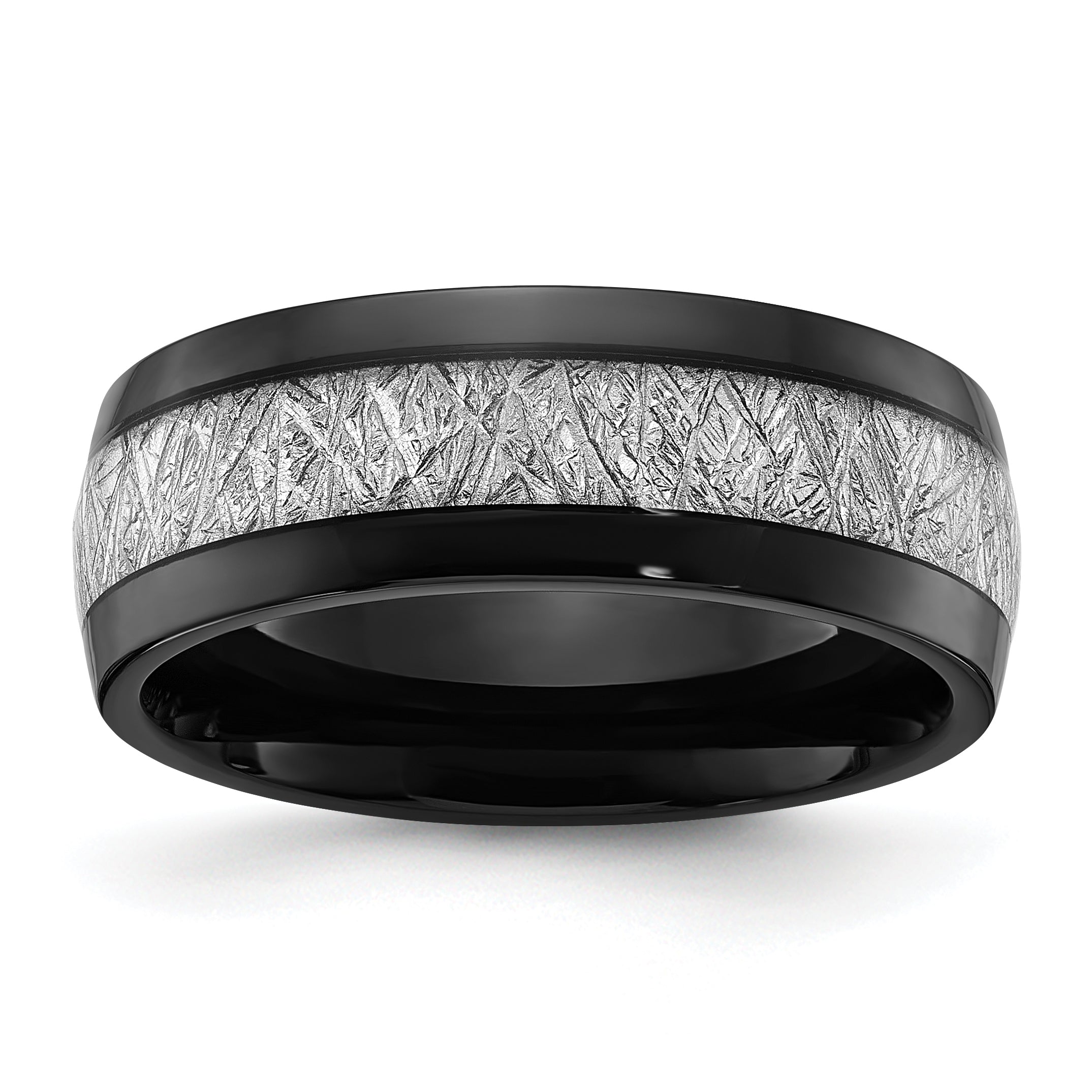 Chisel Titanium Polished Black IP-plated with Imitation Meteorite Inlay 8mm Band