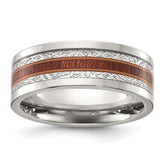 Chisel Titanium Polished with Wood and Imitation Meteorite Inlay 8mm Band