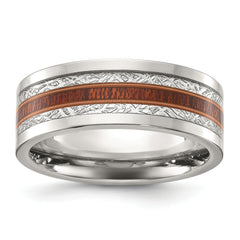 Chisel Titanium Polished with Wood and Imitation Meteorite Inlay 8mm Band