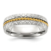 Chisel Titanium Polished and Textured Yellow IP-plated Center 6mm Band