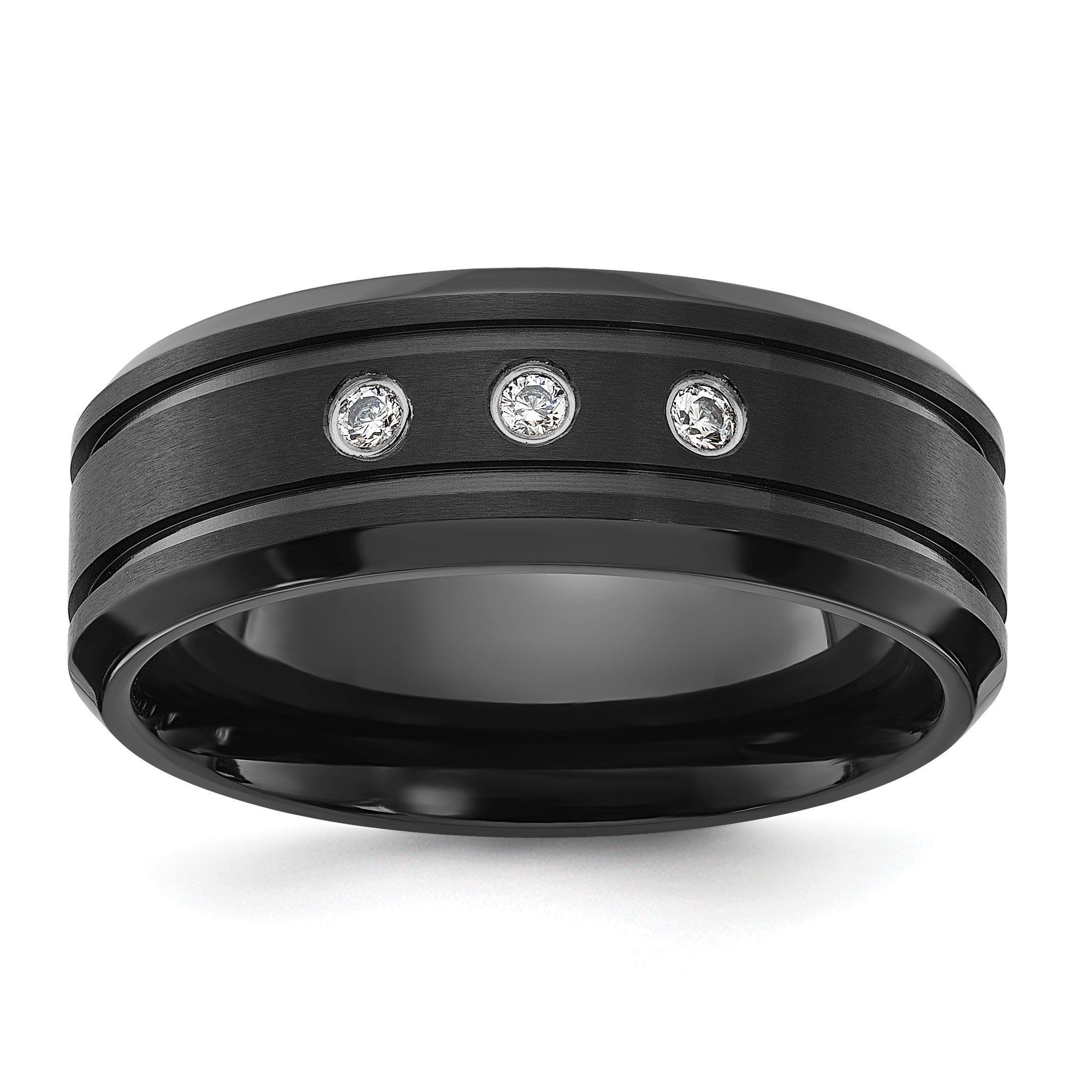 Chisel Titanium Polished Black IP-plated CZ 8mm Band