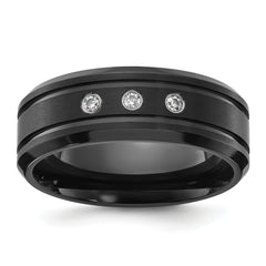Chisel Titanium Polished Black IP-plated CZ 8mm Band