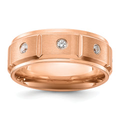 Chisel Titanium Brushed and Polished Rose IP-plated with CZ 8mm Band