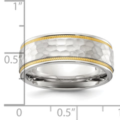 Chisel Titanium Brushed Polished and Hammered Yellow IP-plated 7mm Band