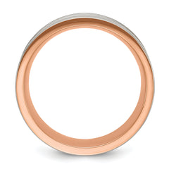 Chisel Titanium Brushed and Polished Rose IP-plated Stripes 8mm Band
